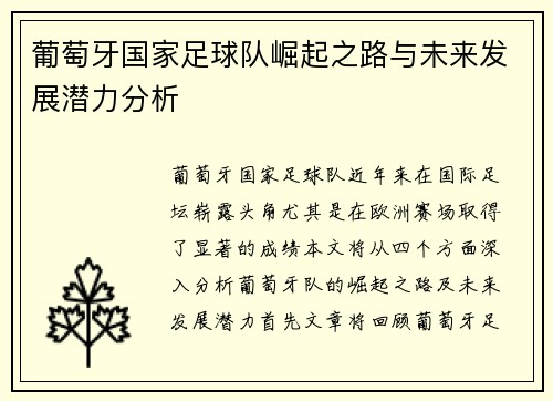 葡萄牙国家足球队崛起之路与未来发展潜力分析